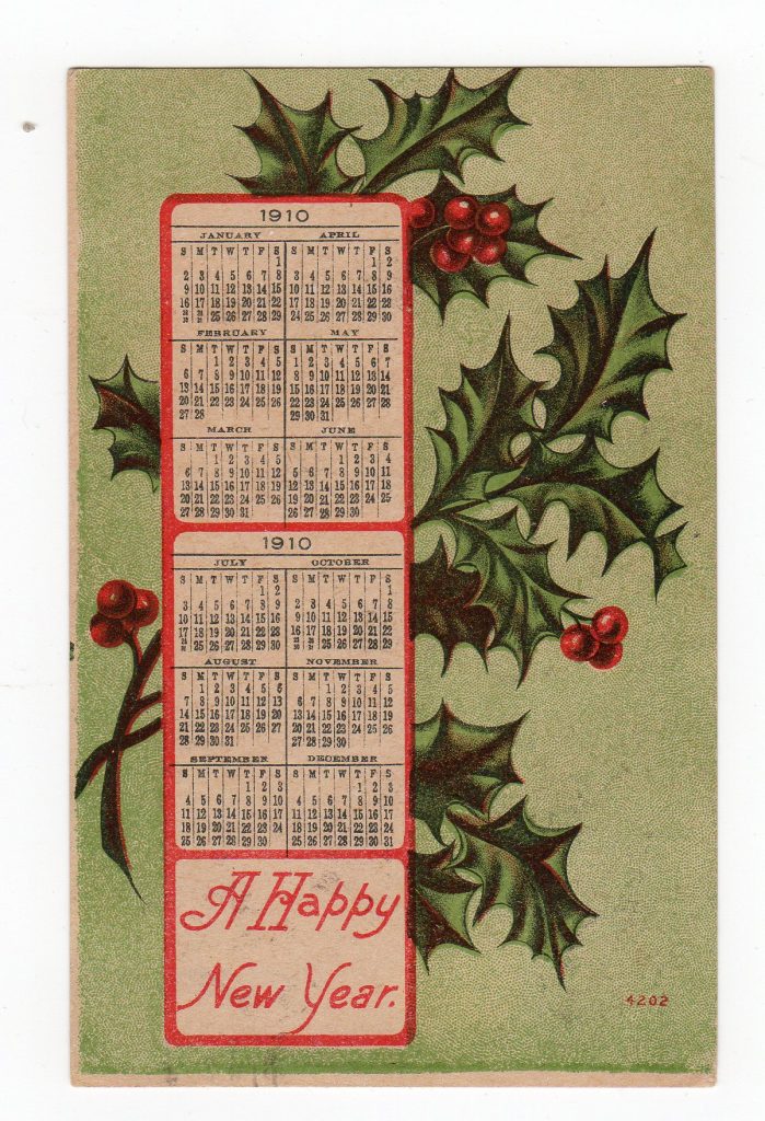 Old postcard. A Happy New Year. 1910 Calendar. Holly. | Jackie's