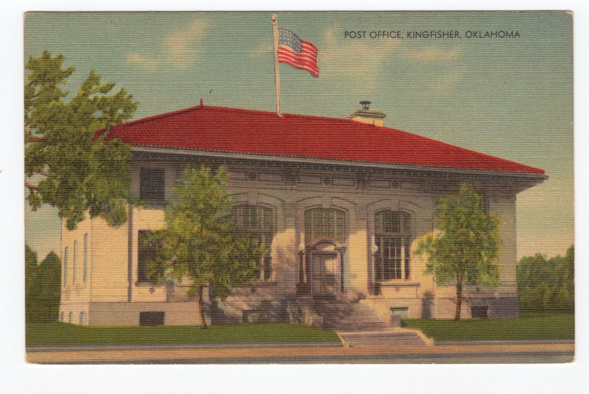 Linen postcard. Post Office, Kingfisher, Oklahoma. Jackie's Vintage