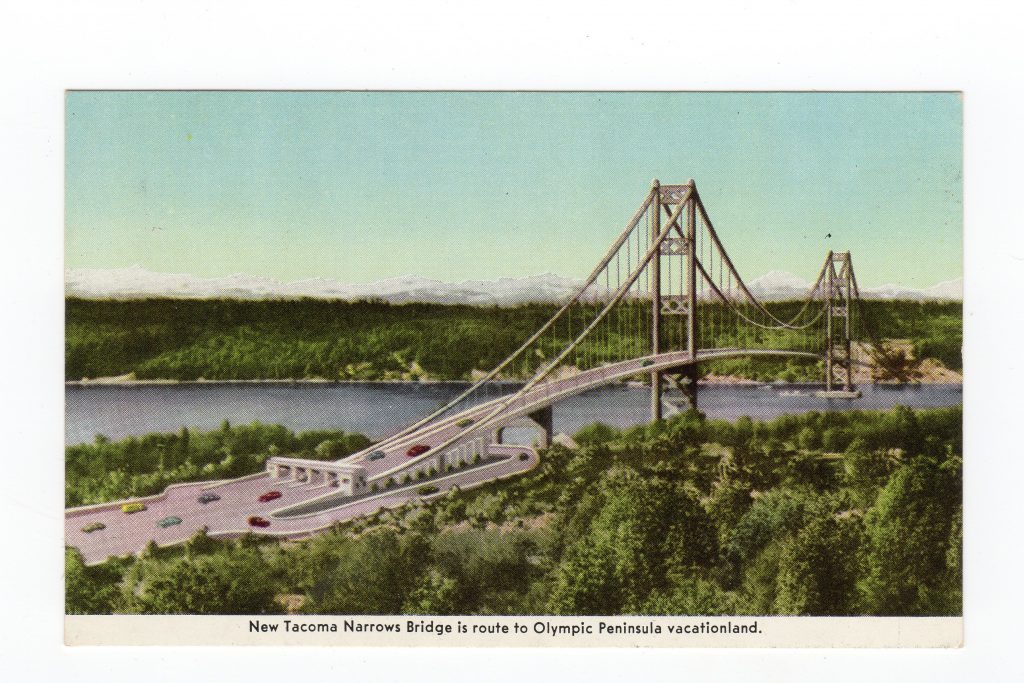 Chrome postcard. New Narrows Bridge is route to Olympic