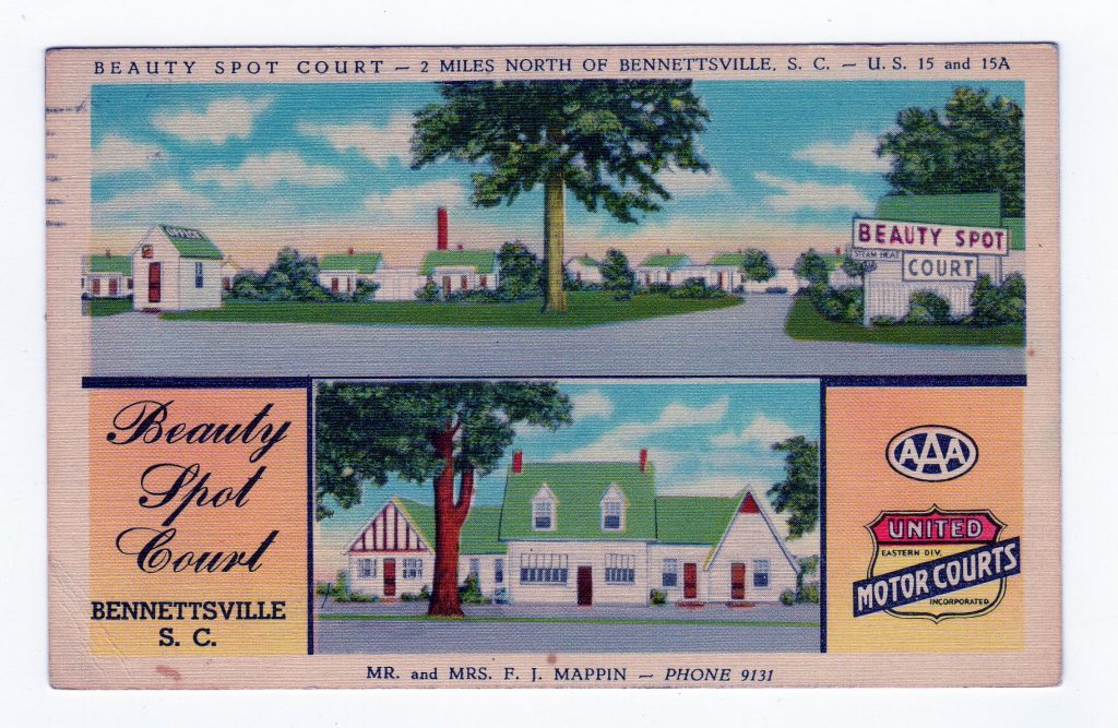 Linen postcard Beauty Spot Court, South Carolina. Mr