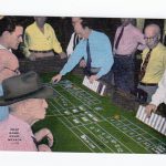 Linen postcard.  Crap Game, Reno, Nevada.  Men, gambling, smoking.