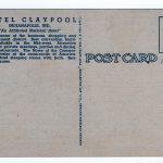 Linen postcard.  Hotel Claypool, Indianapolis, Indiana.  Airplane, cars. - Image 2