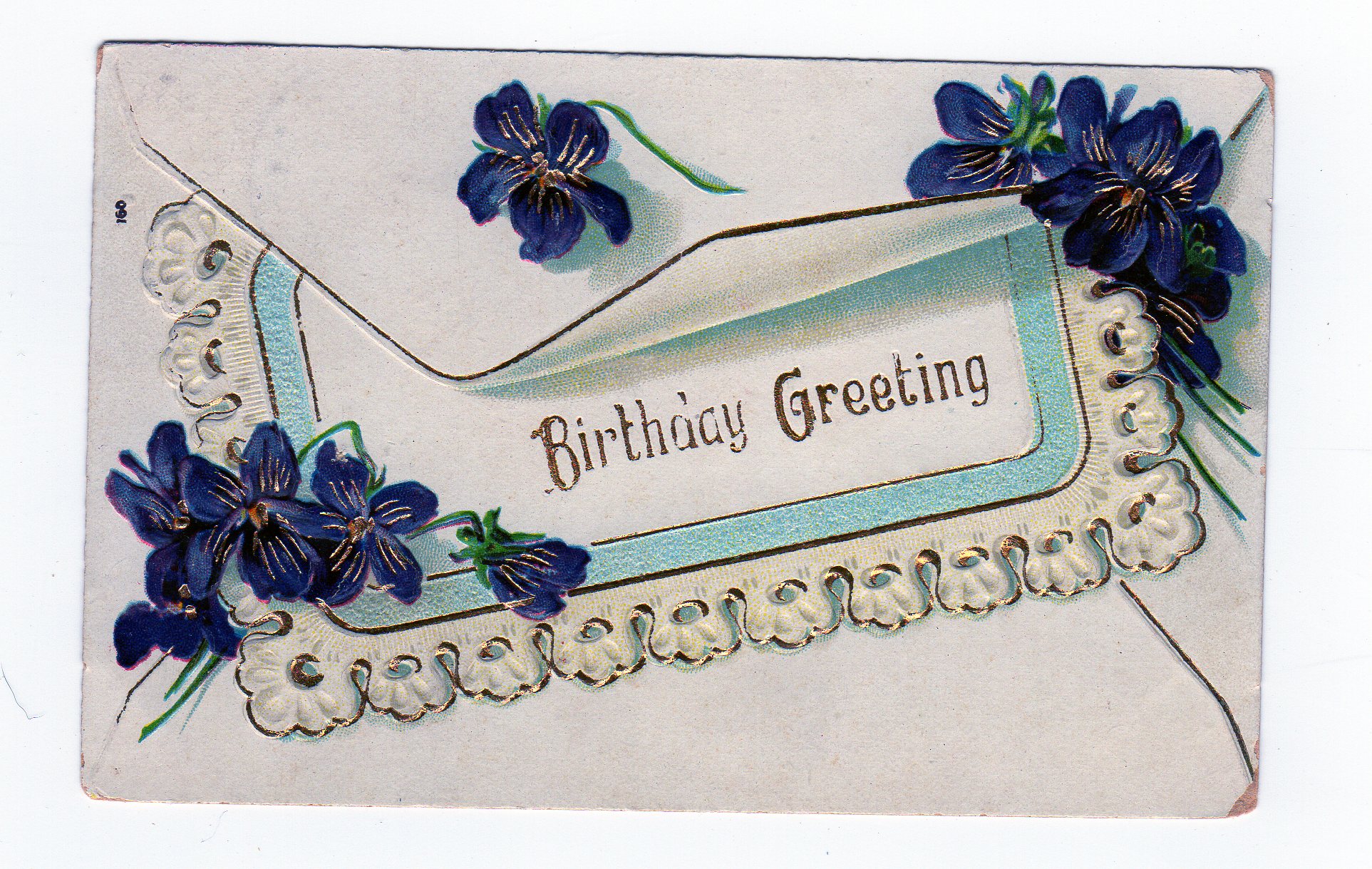 Old postcard. Birthday Greetings. Envelope, flowers. Embossed. 1907 ...