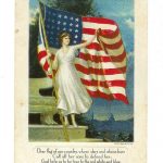 Old postcard.  Dear Flag of our Country.  Woman, flag.  Embossed. 1918.