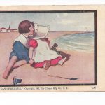 Old postcard.  Last Day of Summer 1905.  Boy, Girl, bonnet, beach.  Back undivided.