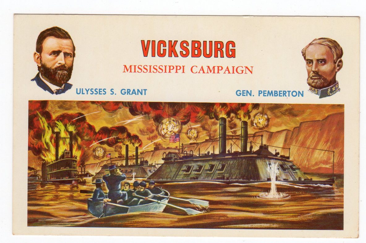 Chrome postcard. Vicksburg Mississippi Campaign. Ulysses S Grant