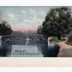 Old postcard.  Park Lake Bridge Washington Park, Albany, New York. 1912.