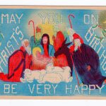 Old postcard.  May you on Christ's Birthday be very happy.  Manger.  Nativity.
