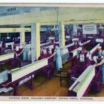 Linen postcard.  Packing Room, Kellogg Company, Battle Creek, Michigan.  Cereal.