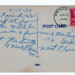 Linen postcard. Yoo Hoo - I'll be right down.  Man, plane, parachute. - Image 2