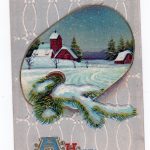 Old postcard.  A Happy New Year to you.  Embossed, farm, snow. 1915.