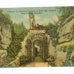 Linen postcard.  Entrance to Fairyland Caverns in Rock City Gardens Atop Lookout Mountain, Lookout Mountain, Georgia near Chattanooga, Tennessee.