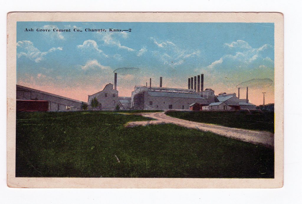 White border postcard. Ash Grove Cement Co, Chanute, Kansas. Jackie's