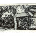 Linen postcard.  Boder's Tea Room, on the banks of the Milwaukee River.  A Beautiful spot on County Trunk M, 1 mile east of Thiensville, Wisconsin.  Hwy 57.  Restaurant.