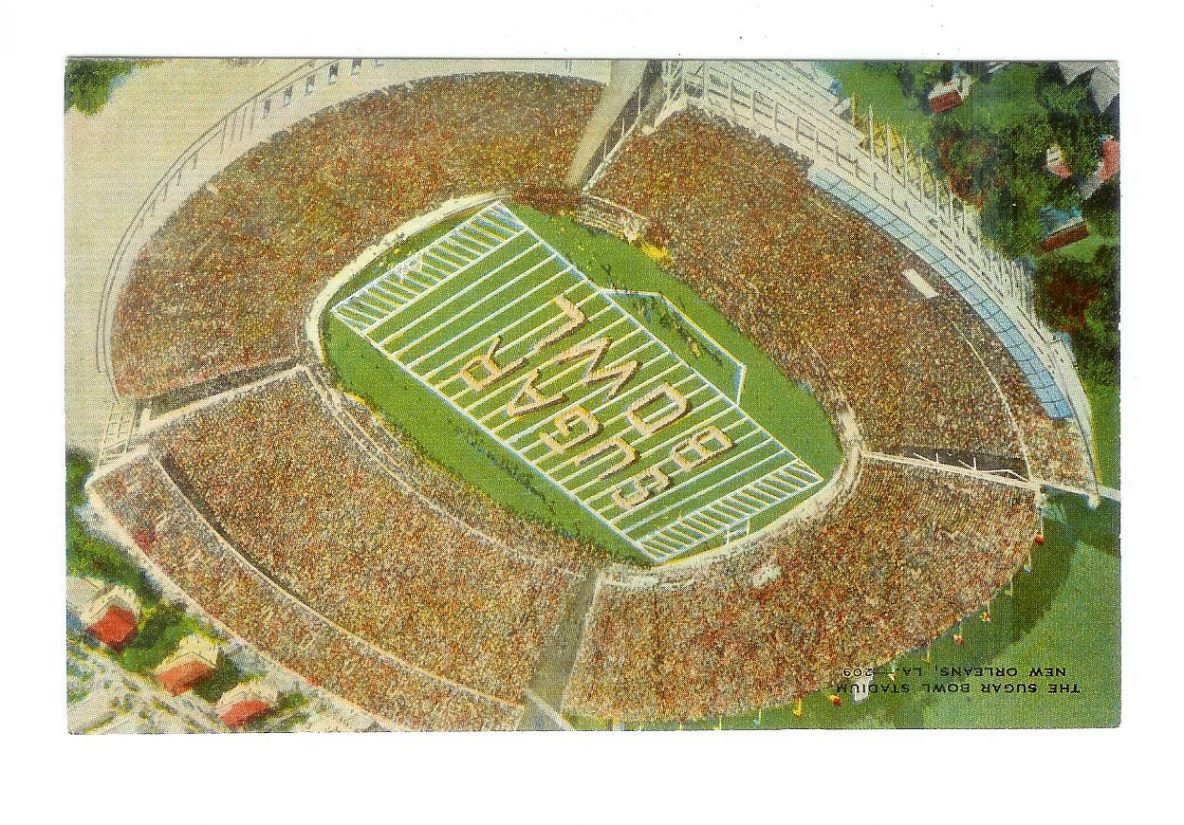Linen postcard. Sugar Bowl, New Orleans, Louisiana. Tulane University