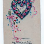 Old postcard.  To My Sweetheart, Be my valentine. heart, arrow, flowers.  Glitter.
