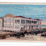 Old postcard.  Casino at Pass-a-Grille, near St Petersburg, Florida.  Beach, cars.  1925.