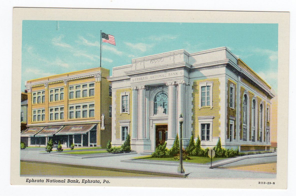 Linen postcard. Ephrata National Bank, Ephrata, Pennsylvania. Jackie