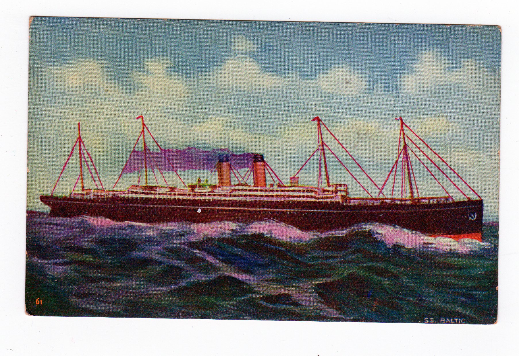 Old postcard. Steamship Baltic. Principal vessel of the White Star ...