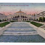 Old postcard.  Alaska Yukon Pacific Exposition.  Cascades and United States Government Building, Seattle, Washington. 1909.