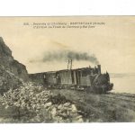 Old postcard.  Train arriving Cherbourg - Bretteville, France.