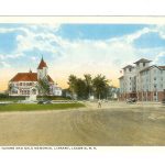 White border postcard.  Laconia Tavern and Gale Memorial Library, Laconia, New Hampshire.