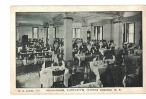 White border postcard.  Dining Room, Sanitarium, Clifton Springs, New York.  1908