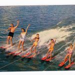 Chrome postcard.  Water skiing family.
