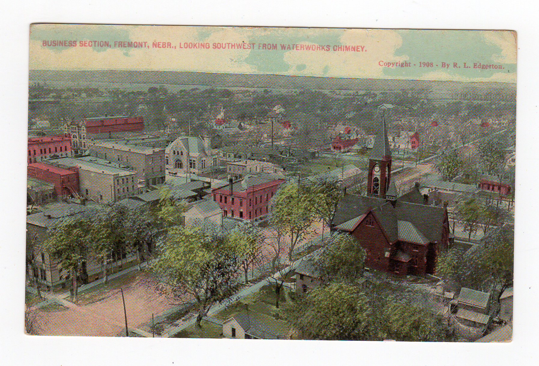 Old postcard. Business Section, Fremont, Nebraska, looking southwest