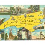 Linen postcard.  North Carolina Map.