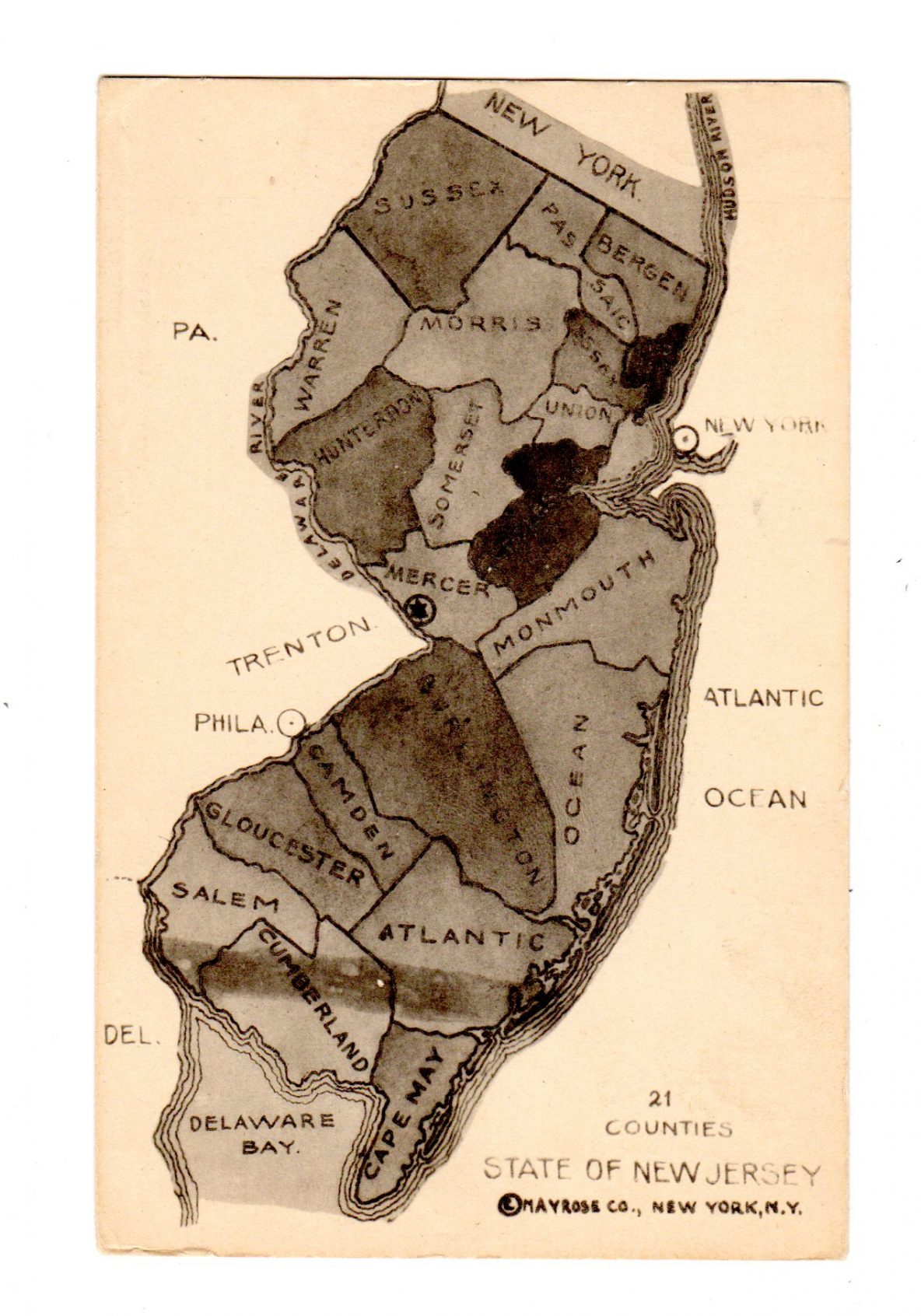 Postcard State Of New Jersey Map Showing 21 Counties Jackies