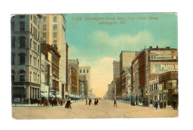 Old postcard. Washington Street West from Illinois Street, Indianapolis