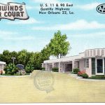 Linen postcard.  Southwinds Motor Court, US 11 & 90 East, Gentilly Highway New Orleans, Louisiana.  Mr and Mrs L J McGraw, Owners, Managers.