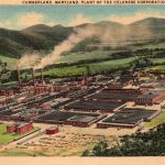 Linen postcard. Cumberland, Maryland Plant of the Celanese Corporation of America.  Aerial view.