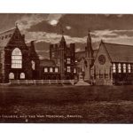 Old postcard.  Clifton College and the War Memorial, Bristol, England, UK. Night, moon.  1905.