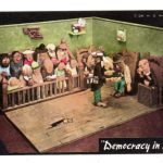 Chrome Postcard.  Democracy in Action. Dr H D Niblack, Wood Sculpture, Denver, Colorado. 1951.