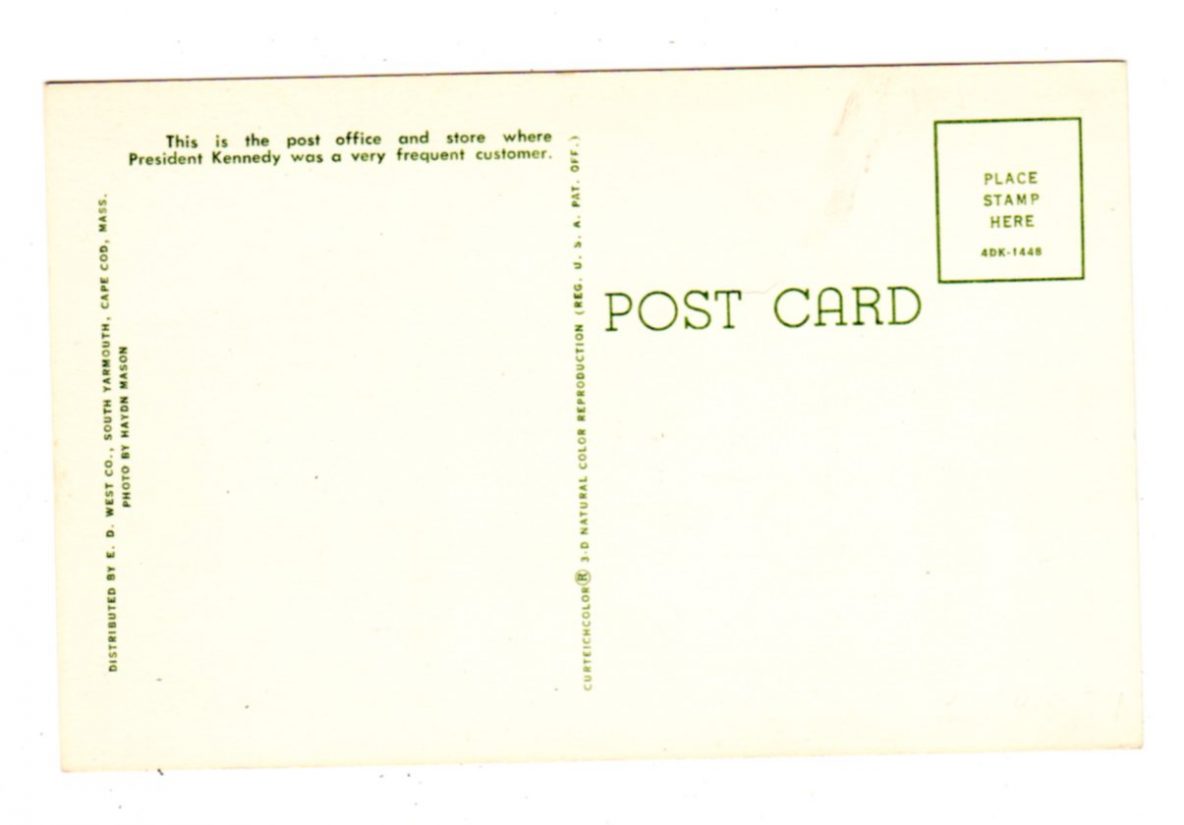 Postcard. Post Office and Store, Hyannis Port, Cape Cod, Massachusetts
