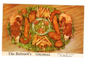 Chrome postcard.  The Belmark Restaurant, St Petersburg, Florida.  Colossal, lobster dinner for two.
