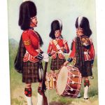 Postcard.  The Queens own Cameron Highlanders Sergeant and Drummers.  UK.  1955.