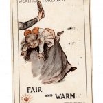 Old postcard.  Weather Forecast.  Fair and Warm. Spanking child. 1911.