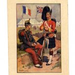 Old Postcard.  French and British Soldiers, Entente Cordiale. Signed by F A Stewart.  1908. Undivided back.