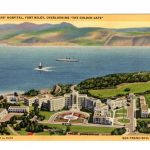 Linen postcard.  Veterans' Hospital Fort Miley, overlooking "The Golden Gate", San Francisco, California.
