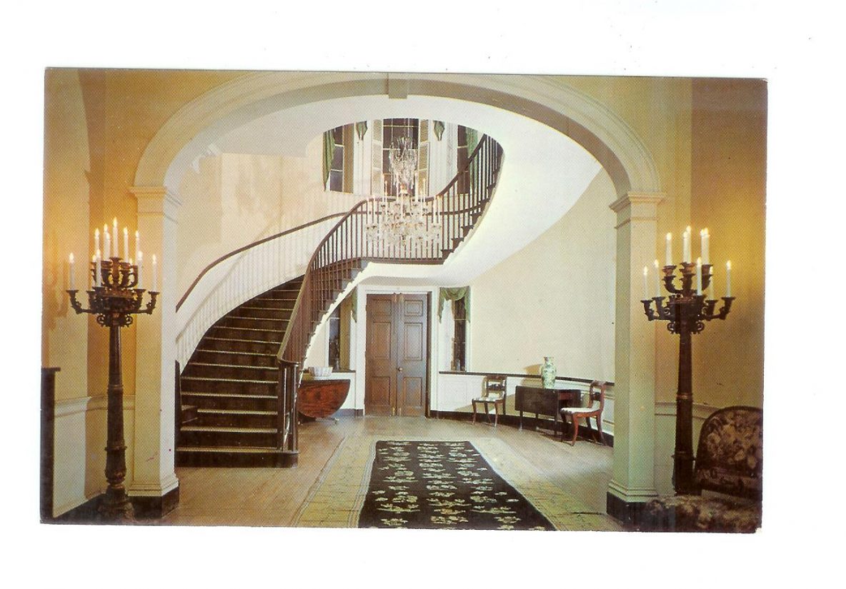 Chrome postcard. Interior of the Joseph Manigault House