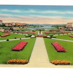 Chrome postcard.  General View from Boardwalk, Showing Sunset Lake and Park, Asbury Park, New Jersey.  1958.