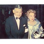 Chrome postcard.  The King - the late Clark Gable and Mrs Kay Gable arrive at a glamorous Hollywood premier.