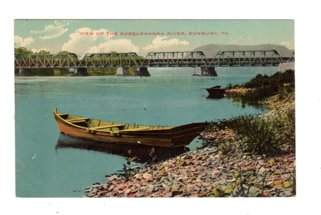 Old postcard. View up the Susquehanna River, Sunbury, Pennsylvania