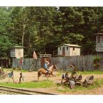Chrome postcard.  Renegade Indians attacking Fort at Fort Boone.  Tweetsie Railroad, North Carolina.