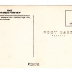 Chrome postcard.  1982 Friends Forever.  Odd Fellow-Rebekah Rose Parade Float.  American and Canadian Flags. - Image 2