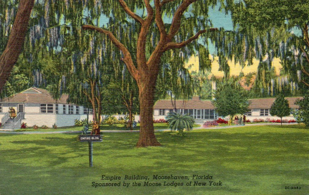 Linen postcard. Empire Building, Moosehaven, Florida. Retirement ...