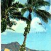 Chrome postcard.  Diamond Head and Waikiki Beach, Hawaii.  1960.  From the terrace of Royal Hawaiian Hotel.